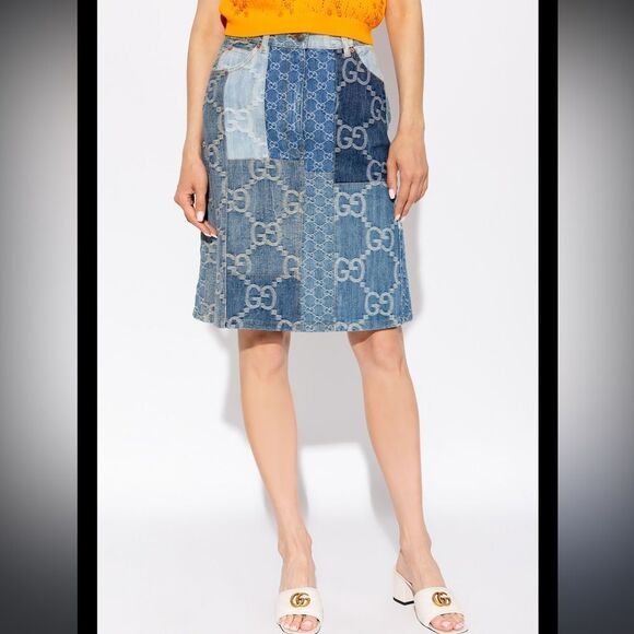 GUCCI
Patchwork Gg-embroidered Denim Shorts In Blue - Picture 1 of 12